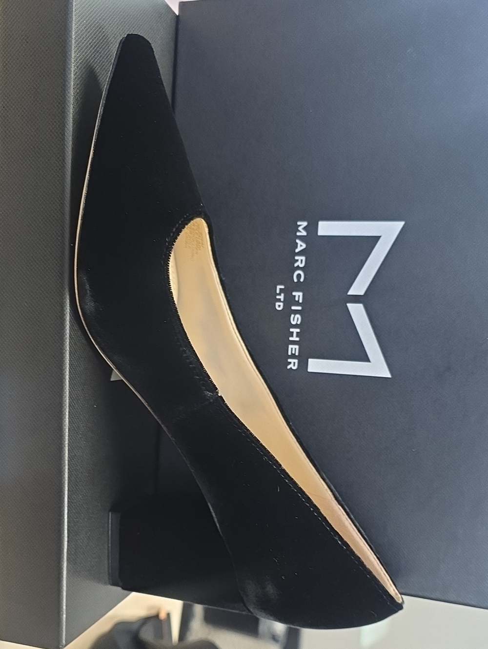 Marc Fisher Black Suede Pointed Block Heel Pump
